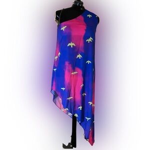 NWT CHAOUICHE Malibu One Shoulder Maxi Dress Making the Cut 2XL Bird Print